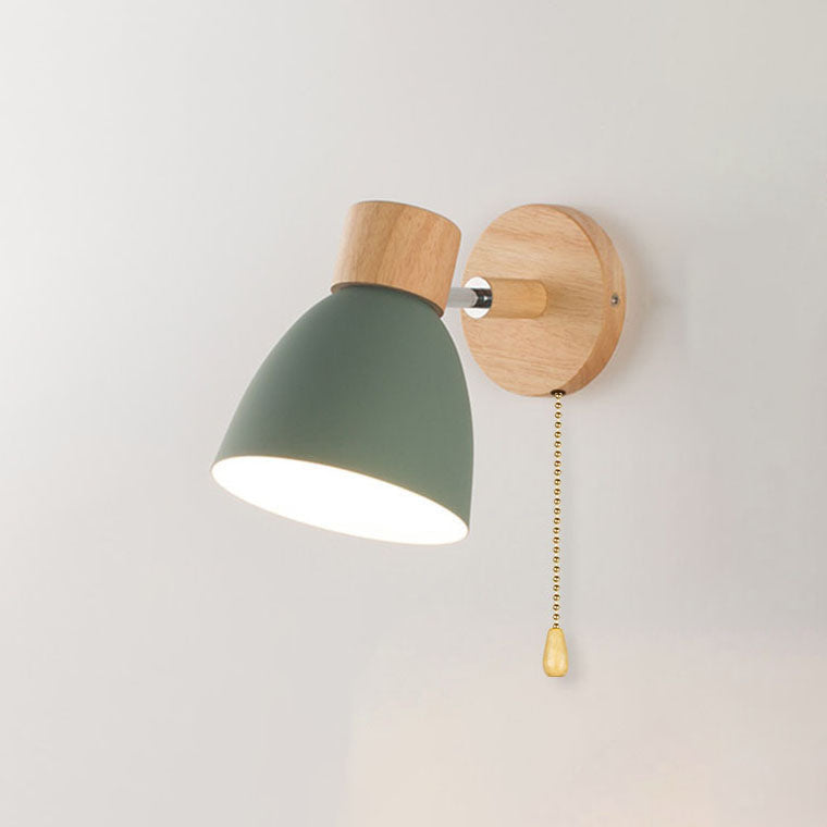 Wooden Cone Wall Light with Metal Shade – Optional Pull Switch