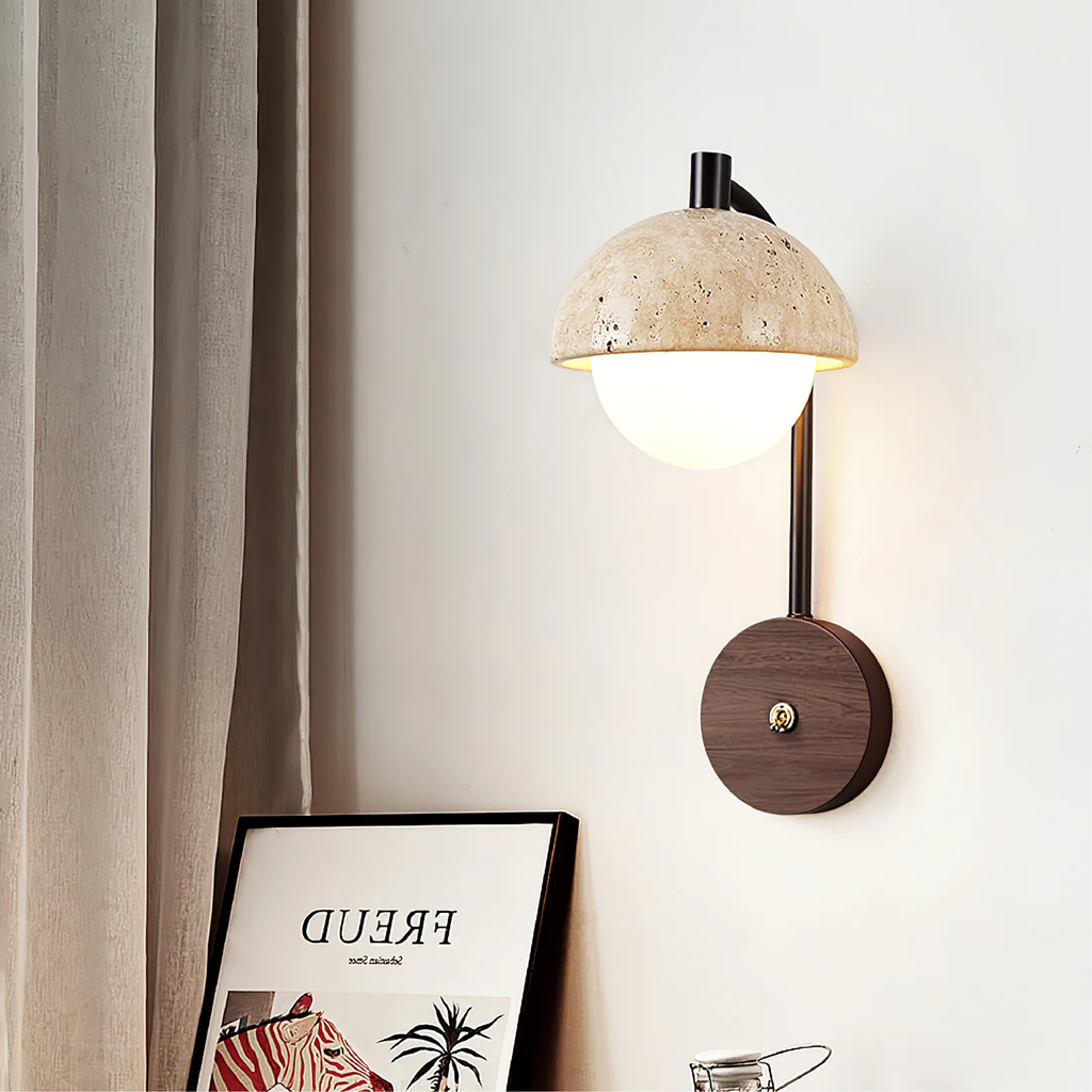 Travertine half-dome wall lamp