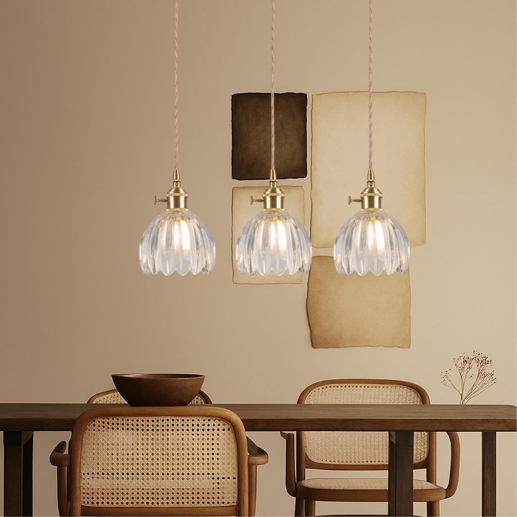 Japanese Ribbed Glass Mini Pendant Light