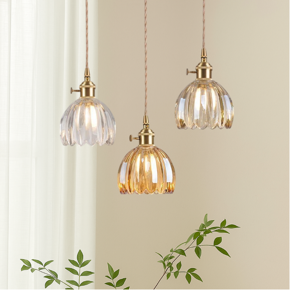 Japanese Ribbed Glass Mini Pendant Light