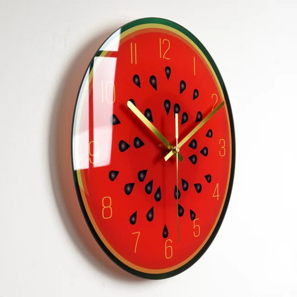 Colorful Glass Wall Clock with Gold Hands & Numbers