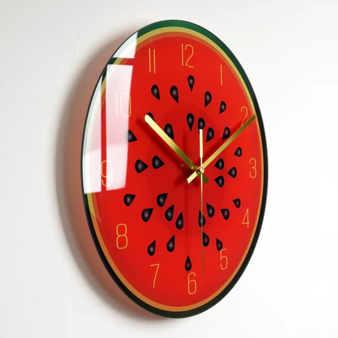 Colorful Glass Wall Clock with Gold Hands & Numbers