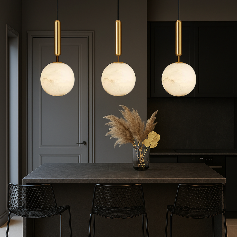 Alabaster Globe Pendant Light with Brass Fitting