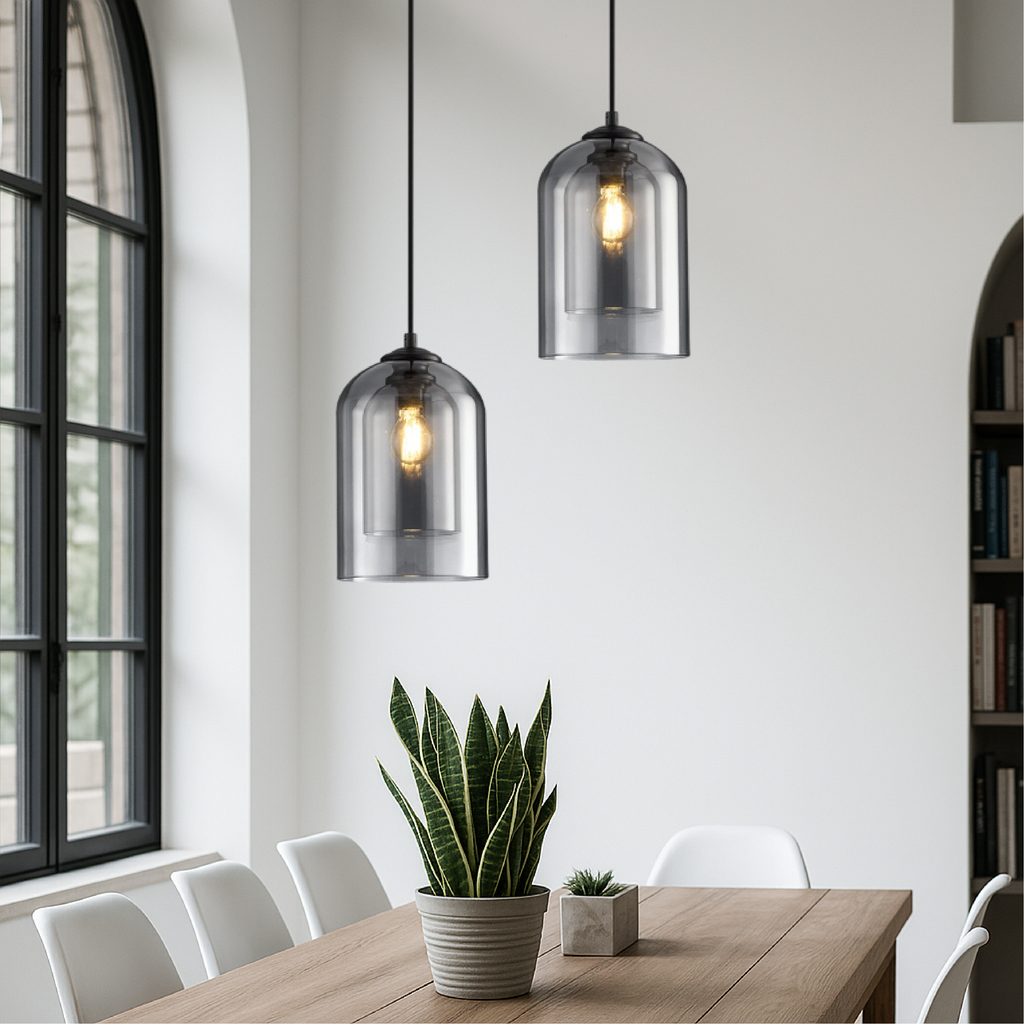 Smoked or Amber Glass Pendant Light – 1 or 3 Heads