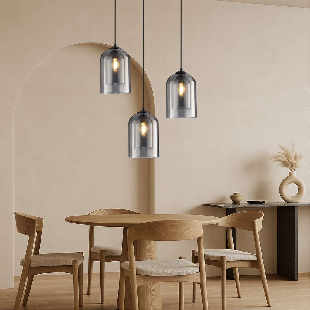 Smoked or Amber Glass Pendant Light – 1 or 3 Heads