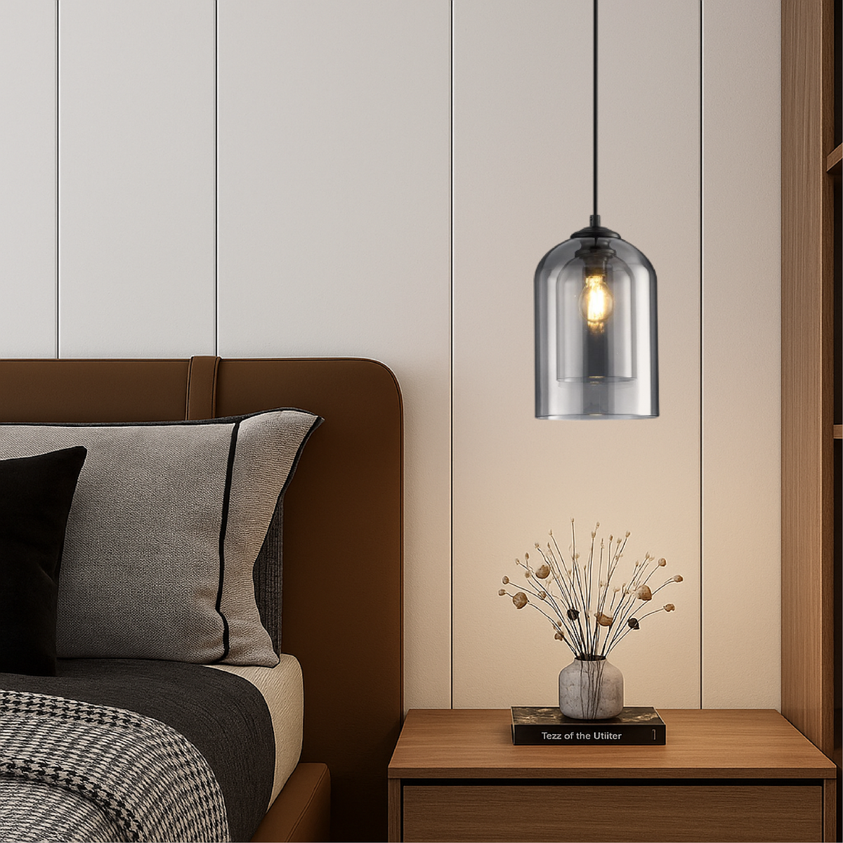 Smoked or Amber Glass Pendant Light – 1 or 3 Heads