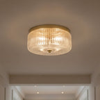 Round Ribbed Glass Flush Mount Ceiling Light – Gold Finish
