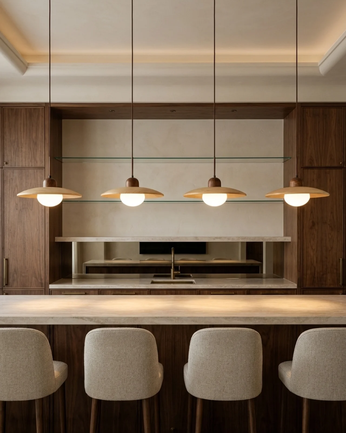 Minimalist Wood & Opal Glass Kitchen Pendant Light