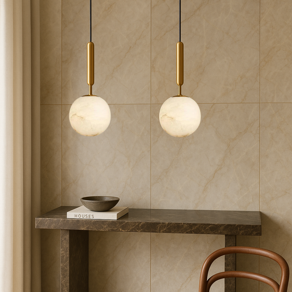 Alabaster Globe Pendant Light with Brass Fitting