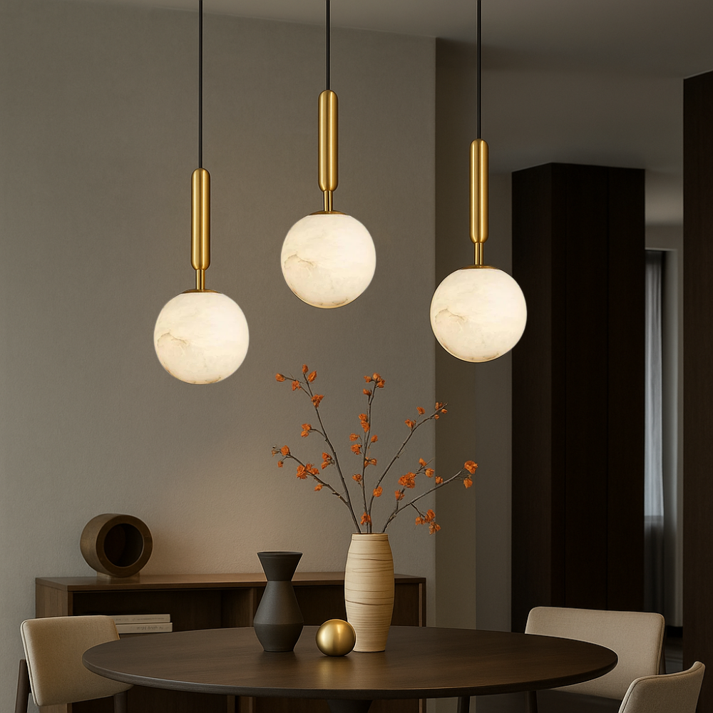 Alabaster Globe Pendant Light with Brass Fitting