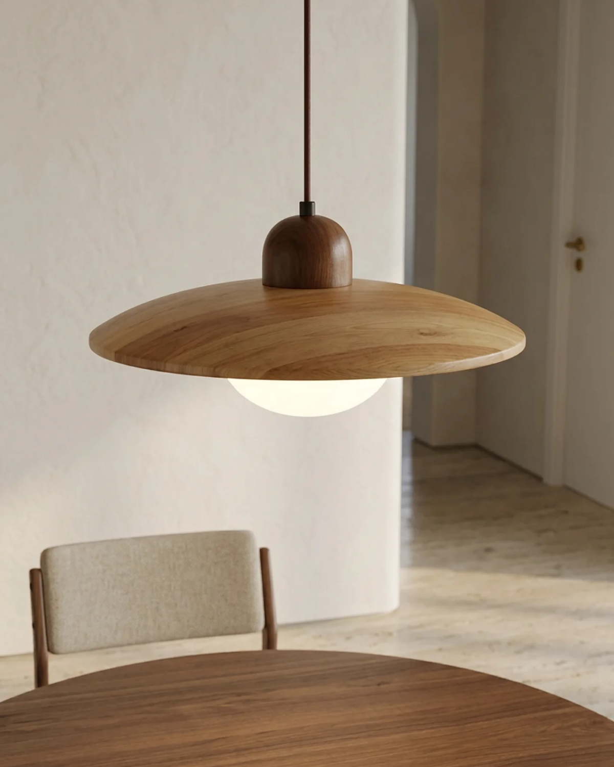 Minimalist Wood & Opal Glass Kitchen Pendant Light