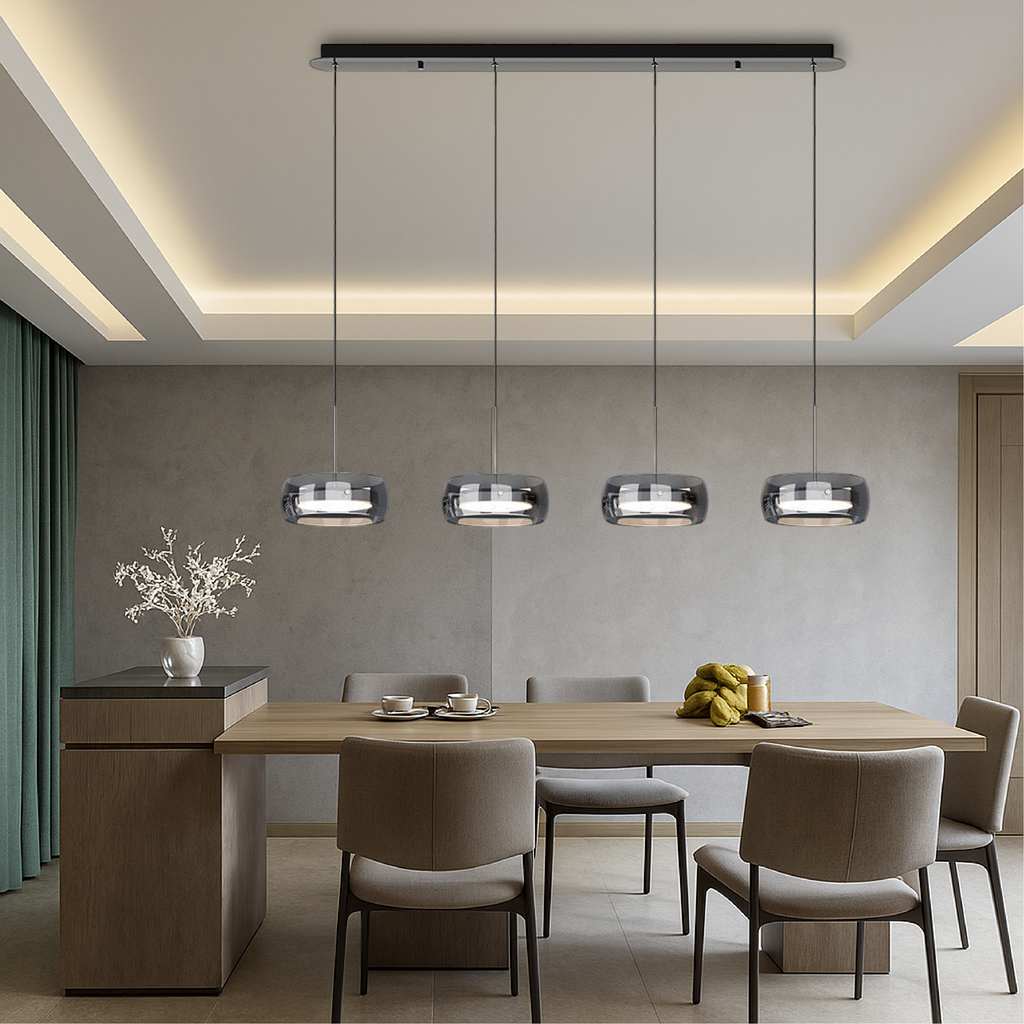 Modern Multi-Light Glass Dining Pendant – 3 or 4 Lights