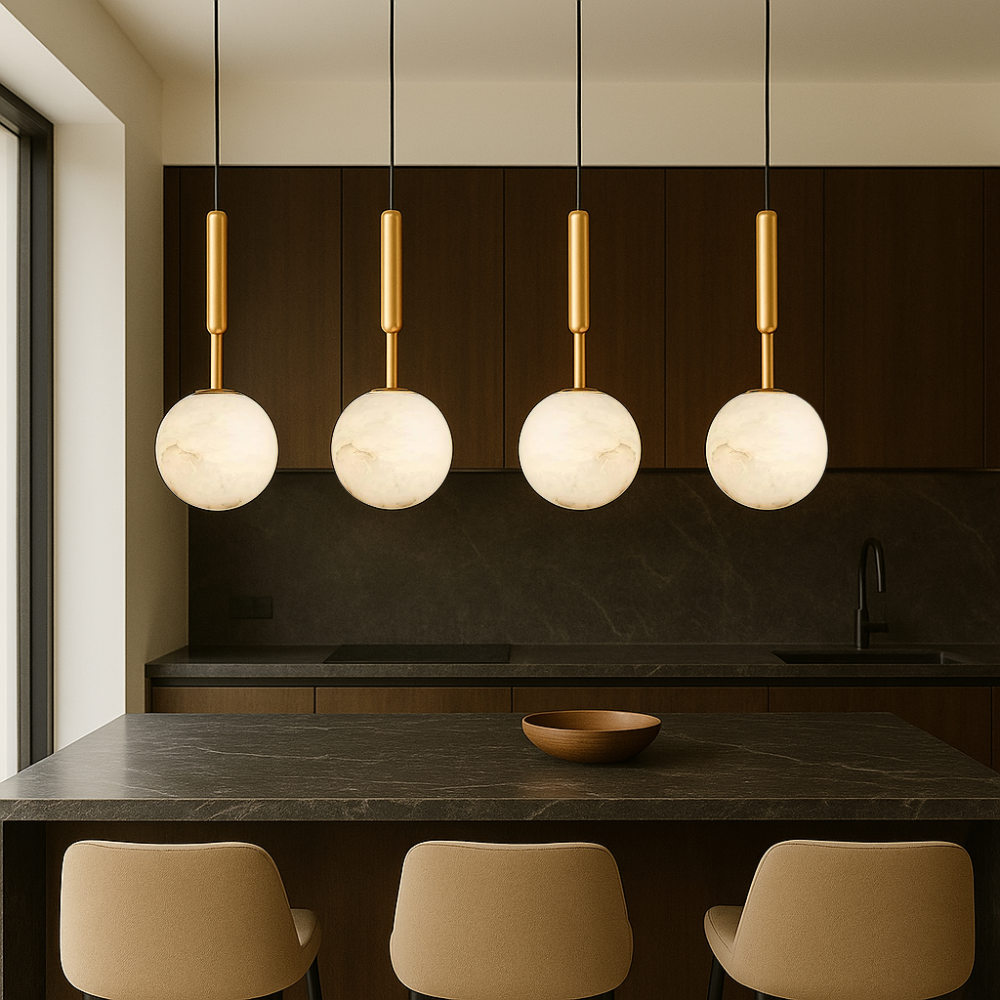 Alabaster Globe Pendant Light with Brass Fitting