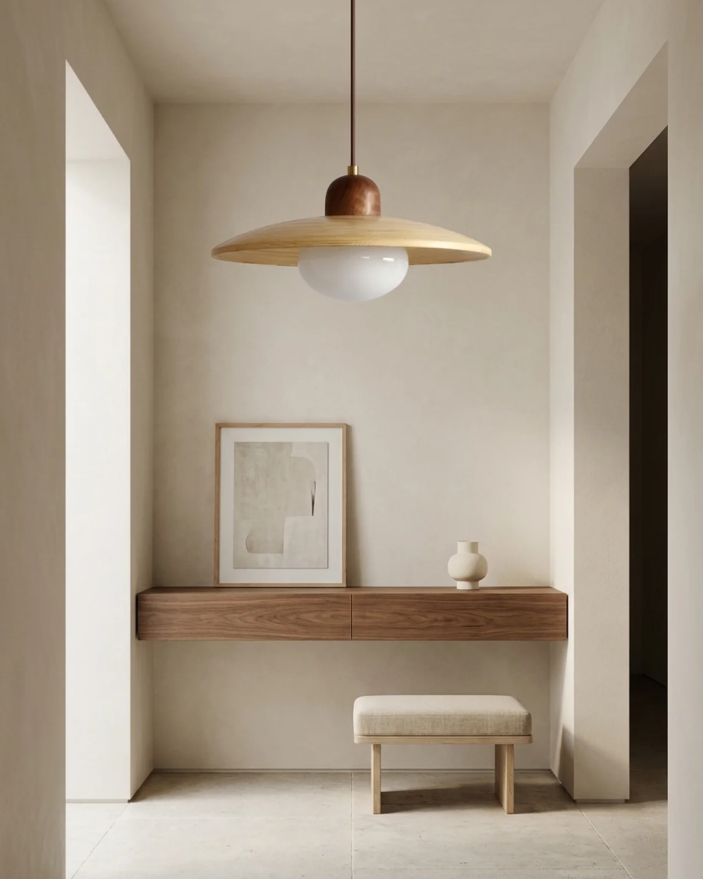 Minimalist Wood & Opal Glass Kitchen Pendant Light