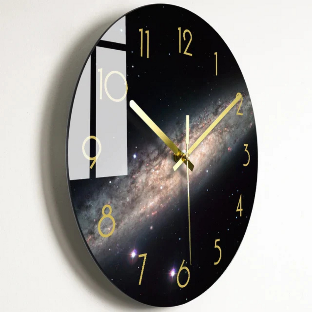 Colorful Glass Wall Clock with Gold Hands & Numbers
