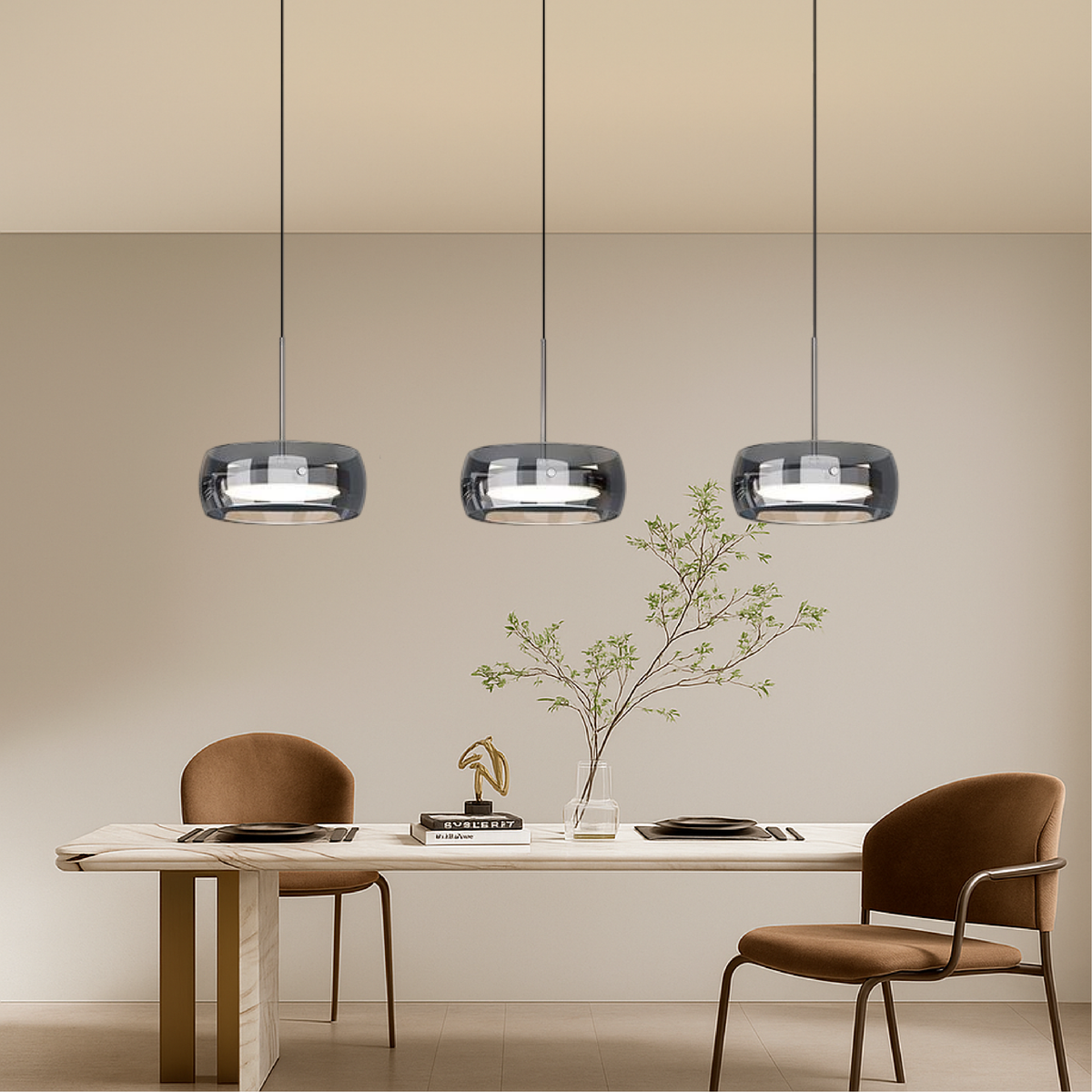 Modern Multi-Light Glass Dining Pendant – 3 or 4 Lights
