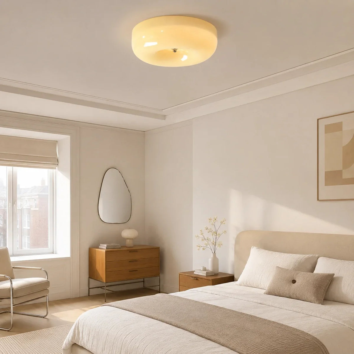 Bauhaus Milk Glass Flush Mount Ceiling Light – 12.6"