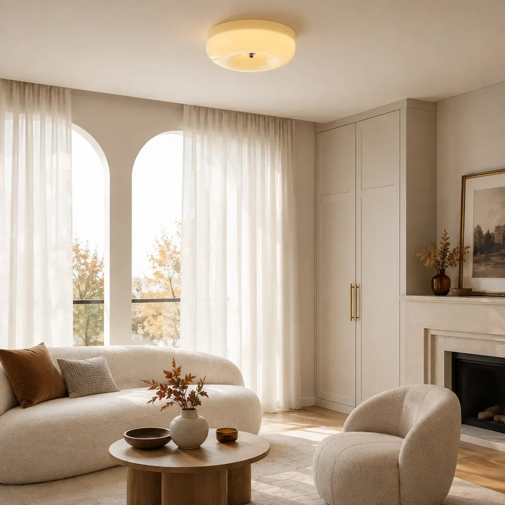 Bauhaus Milk Glass Flush Mount Ceiling Light – 12.6"