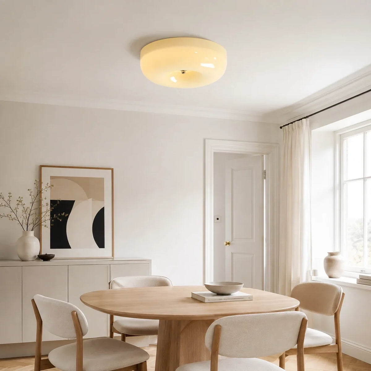 Bauhaus Milk Glass Flush Mount Ceiling Light – 12.6"