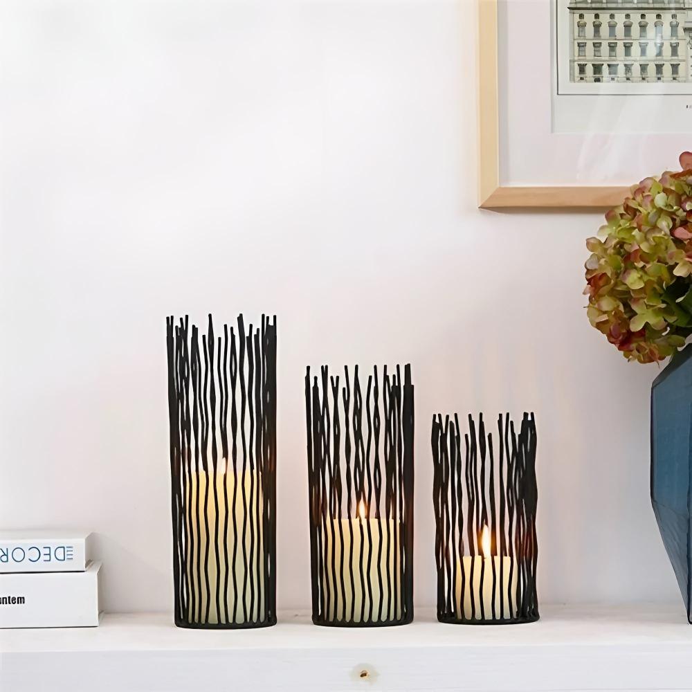 Sculptural black iron branch candle holder