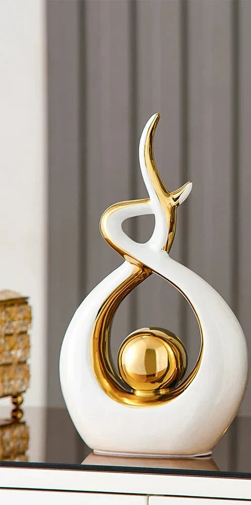 Abstract Ceramic Spiral Sculpture with Gold Detail