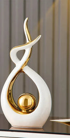 Abstract Ceramic Spiral Sculpture with Gold Detail
