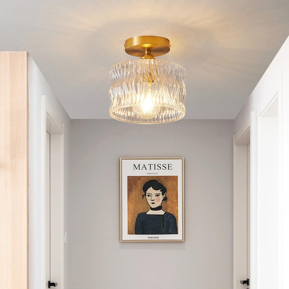 Vintage Clear Glass Ceiling Light with Brass Details