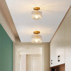 Vintage Clear Glass Ceiling Light with Brass Details