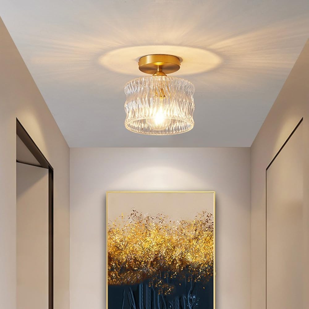 Vintage Clear Glass Ceiling Light with Brass Details
