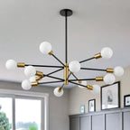 12-Light Sputnik Chandelier with Frosted Globes – Black or Gold