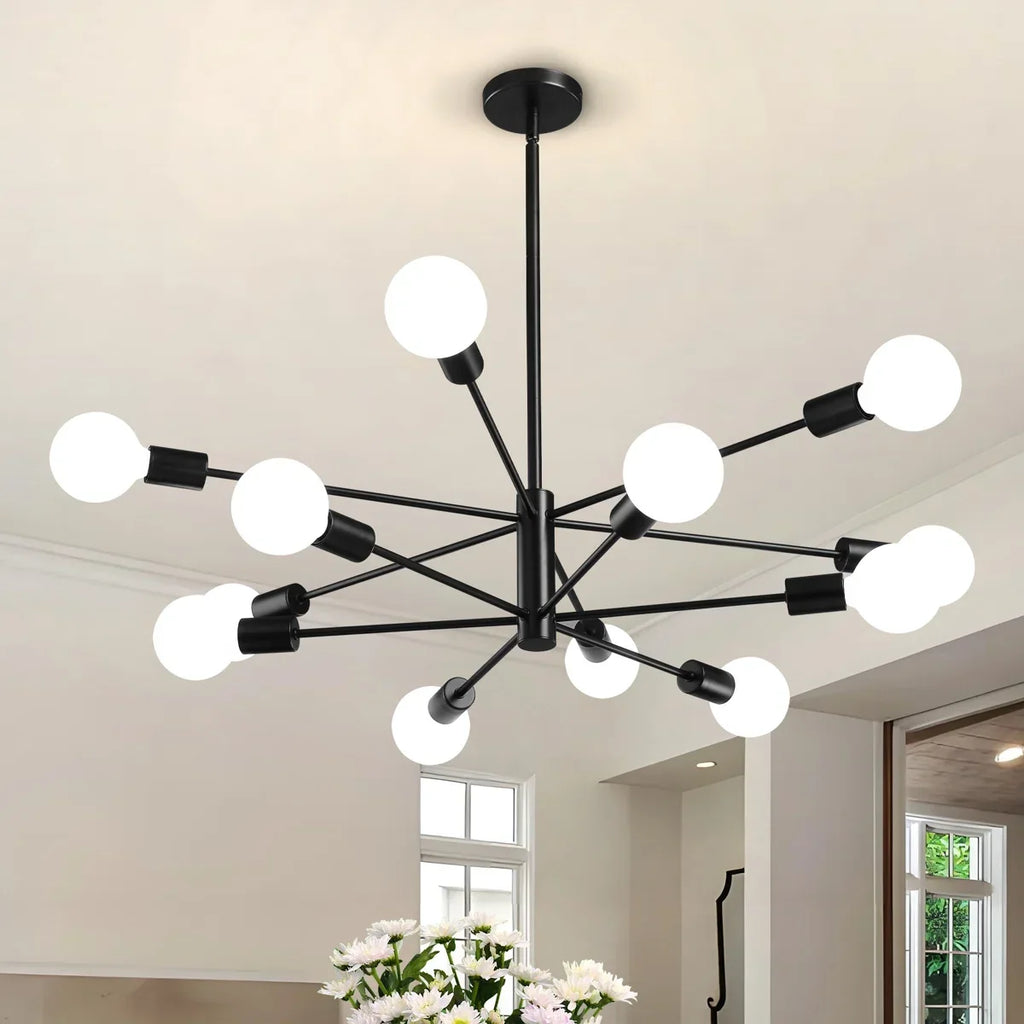 12-light Sputnik chandelier with frosted globes