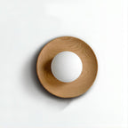 Round Wooden Wall Light with Frosted Glass Globe