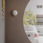 Round Wooden Wall Light with Frosted Glass Globe