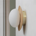 Round Wooden Wall Light with Frosted Glass Globe