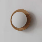 Round Wooden Wall Light with Frosted Glass Globe