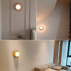 Round Wooden Wall Light with Frosted Glass Globe