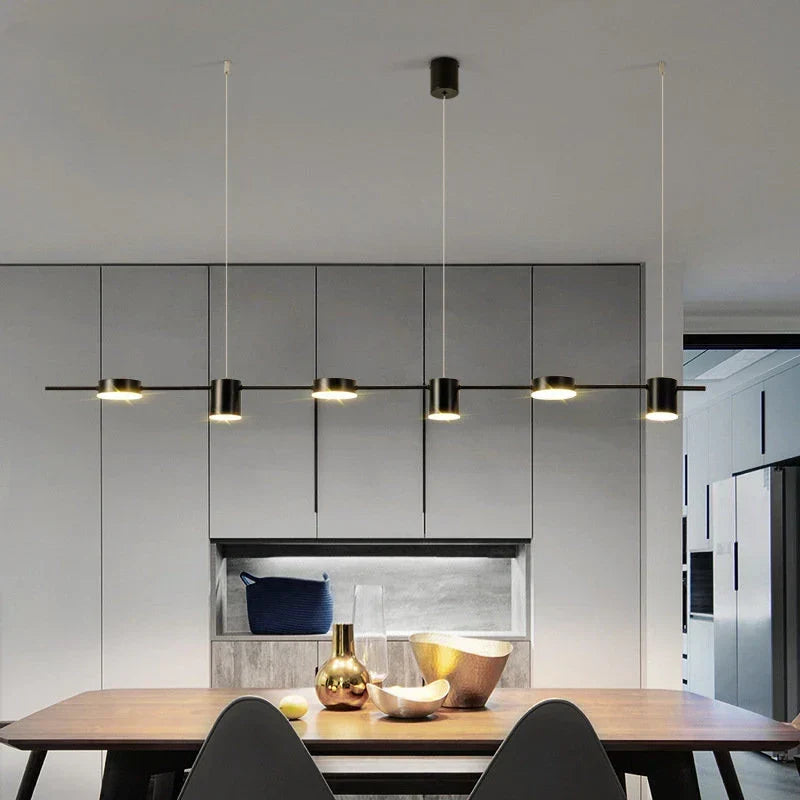 Modern Linear LED Pendant Light with Adjustable Spotlights
