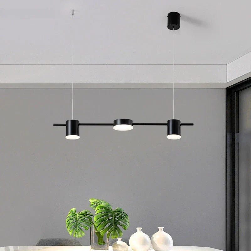 Linear LED pendant light with adjustable spotlights