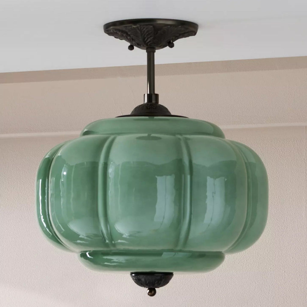 Vintage Glass Semi-Flush Mount Ceiling Light – Gold or Black