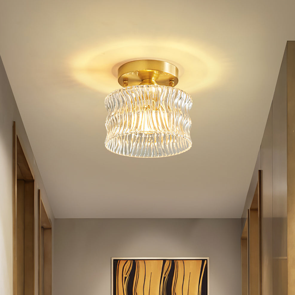 Vintage Clear Glass Ceiling Light with Brass Details