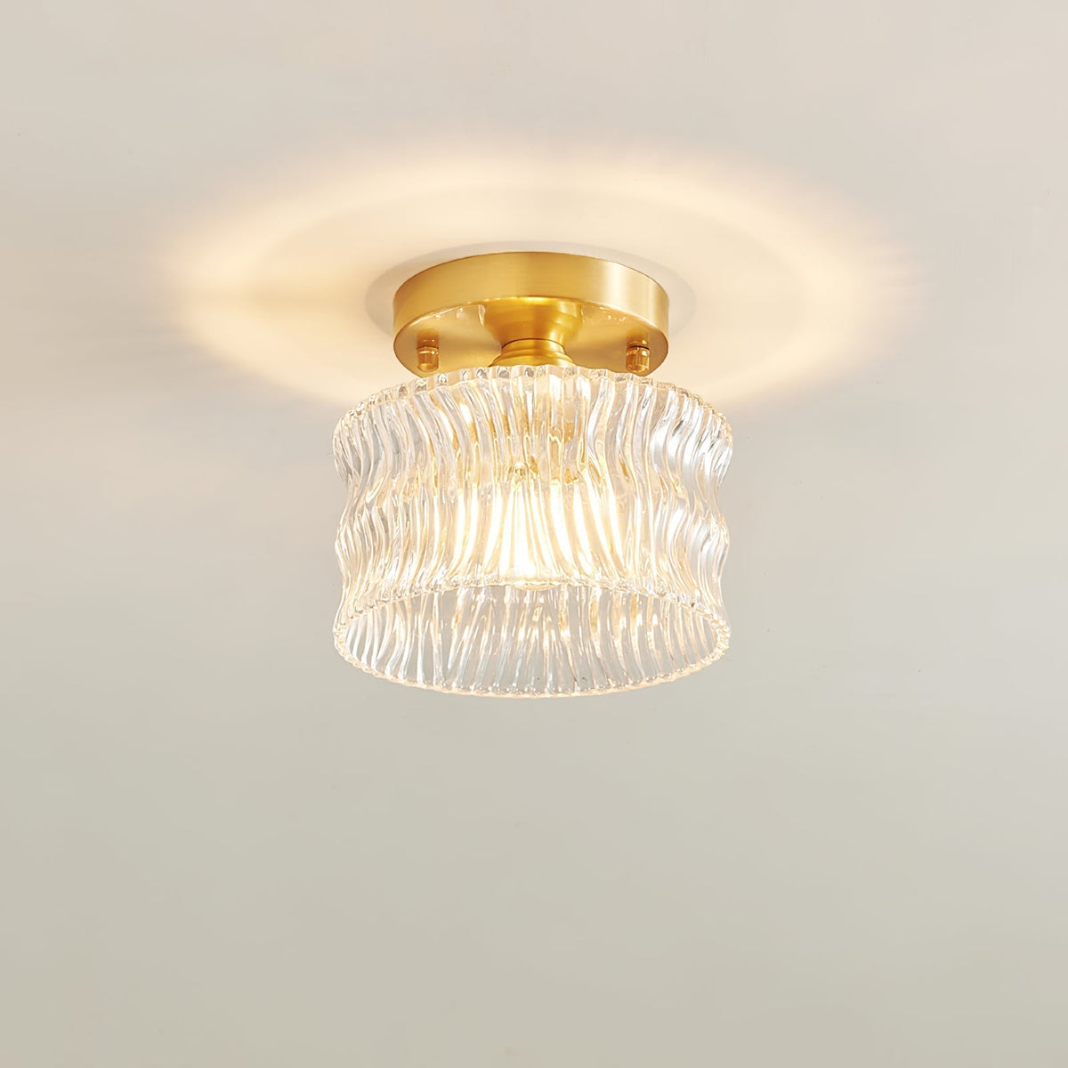 Vintage Clear Glass Ceiling Light with Brass Details
