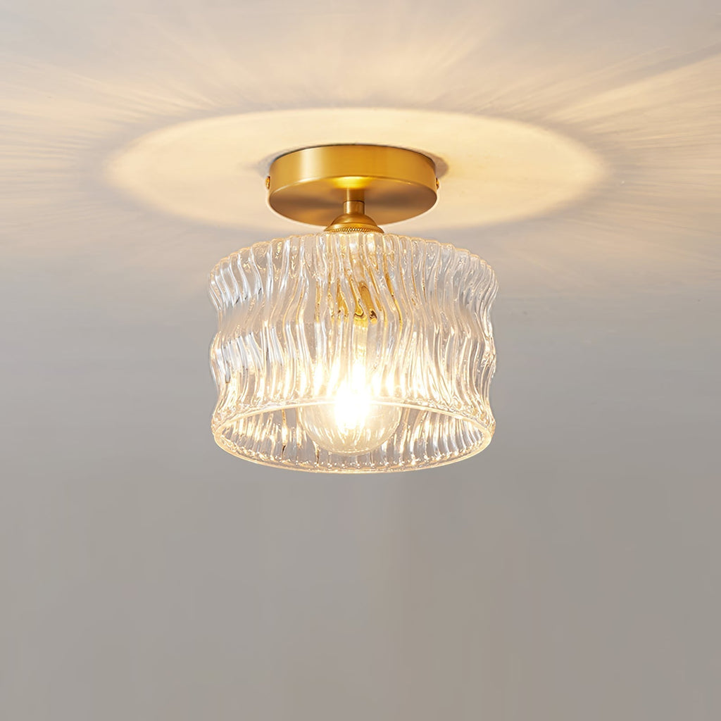 Vintage Clear Glass Ceiling Light with Brass Details