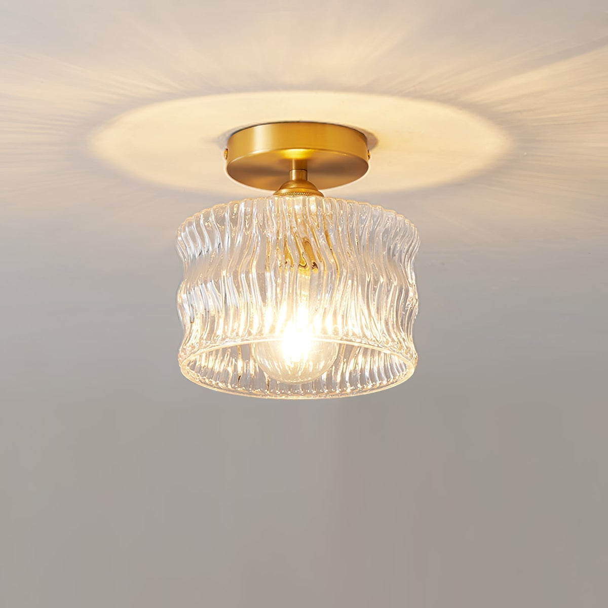 Vintage Clear Glass Ceiling Light with Brass Details
