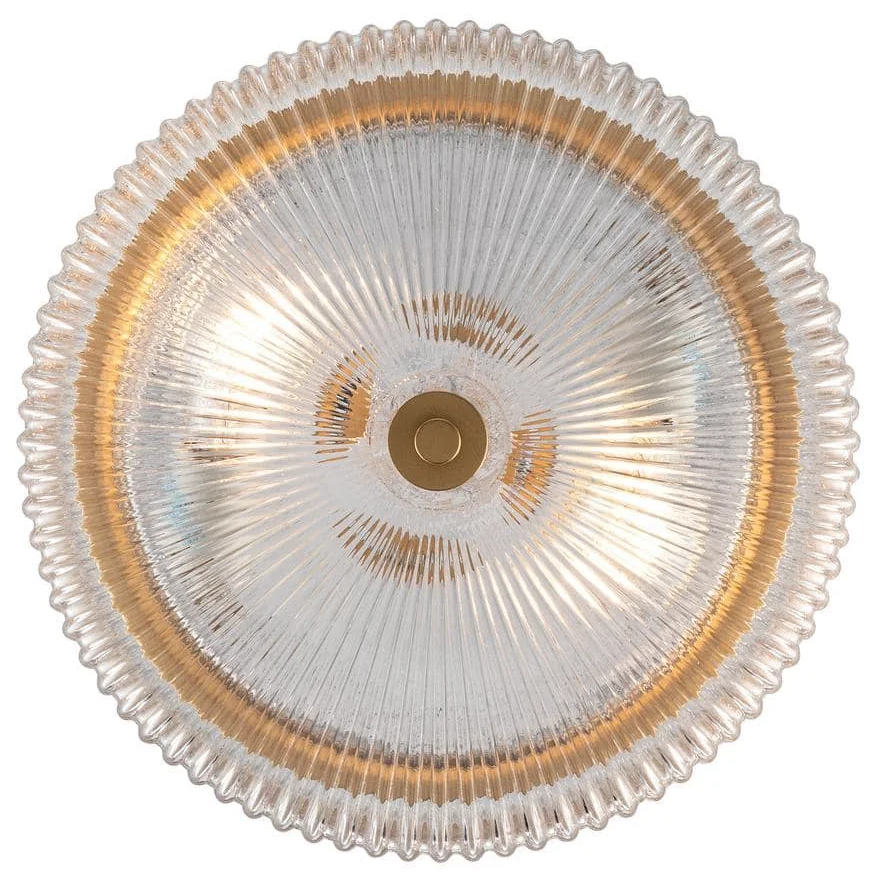 Round Ribbed Glass Flush Mount Ceiling Light – Gold Finish