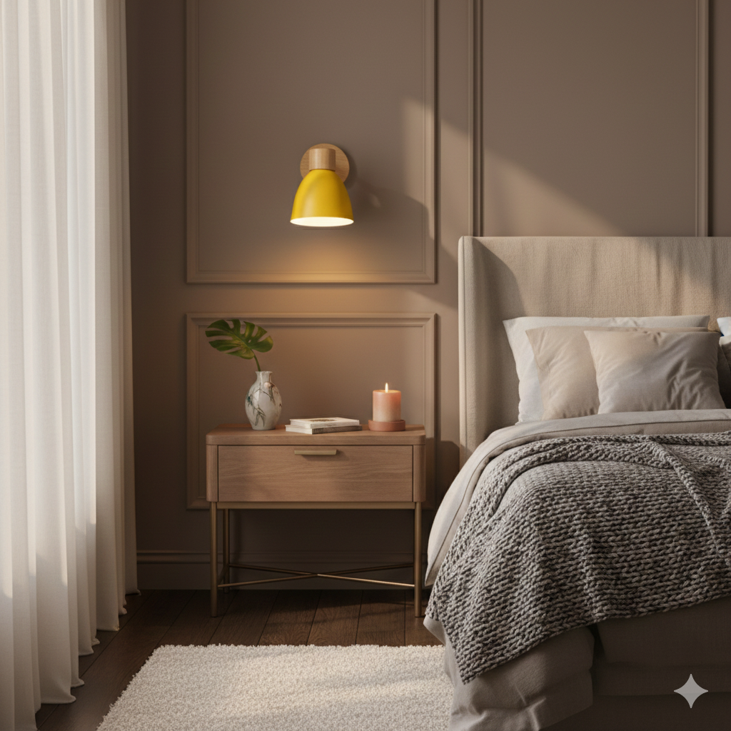 Wooden Cone Wall Light with Metal Shade – Optional Pull Switch