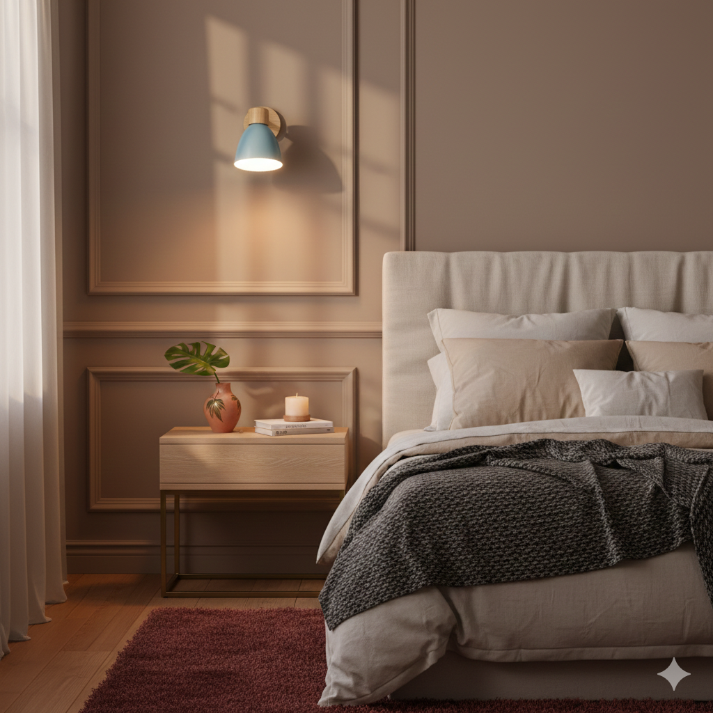 Wooden Cone Wall Light with Metal Shade – Optional Pull Switch