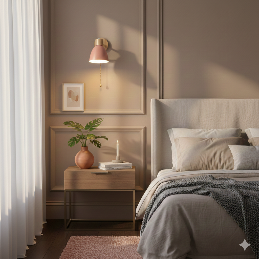 Wooden Cone Wall Light with Metal Shade – Optional Pull Switch