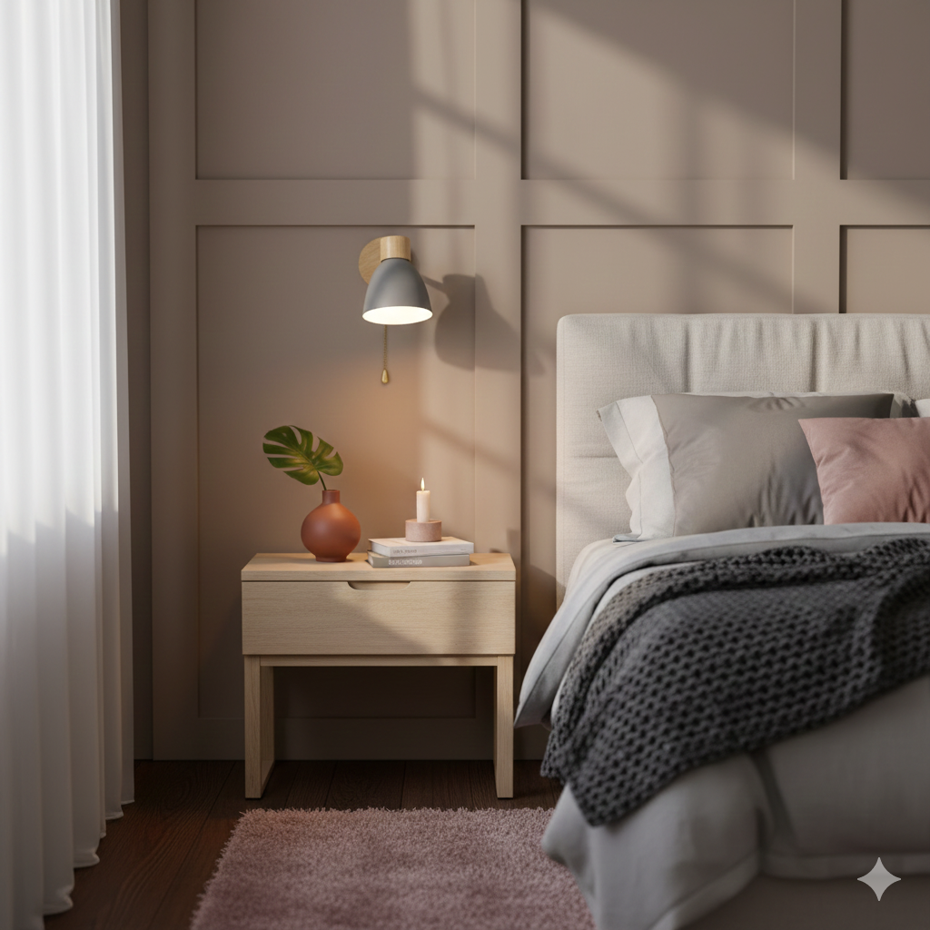 Wooden Cone Wall Light with Metal Shade – Optional Pull Switch