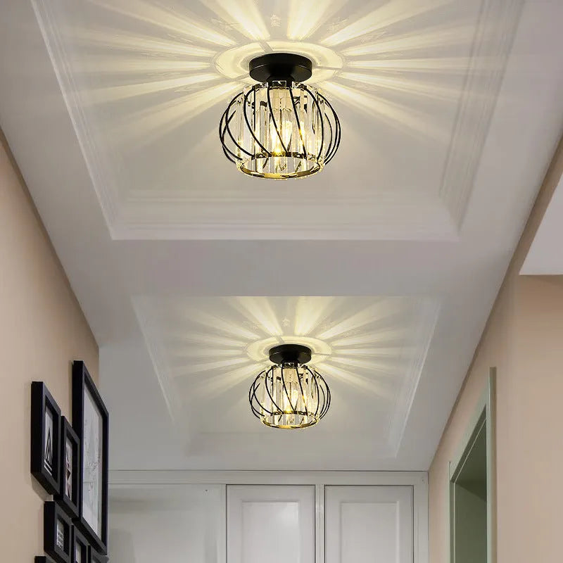 Crystal Flush Mount Ceiling Light – Black or Gold Metal