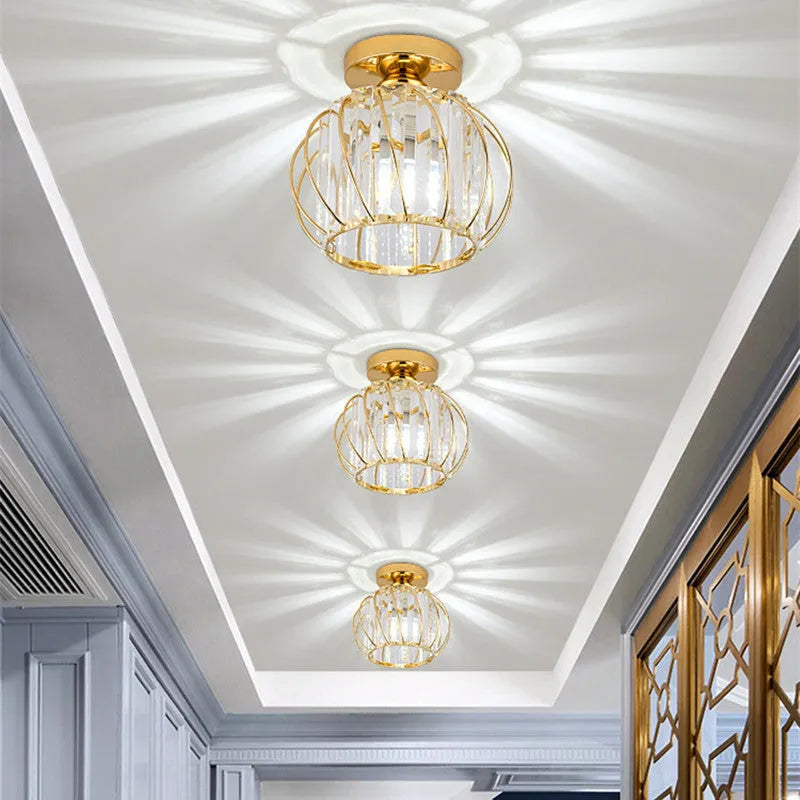 Crystal Flush Mount Ceiling Light – Black or Gold Metal